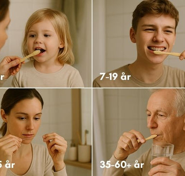 Munvårdsrutiner för barn, tonåringar, vuxna och äldre i fyra livsfaser.
